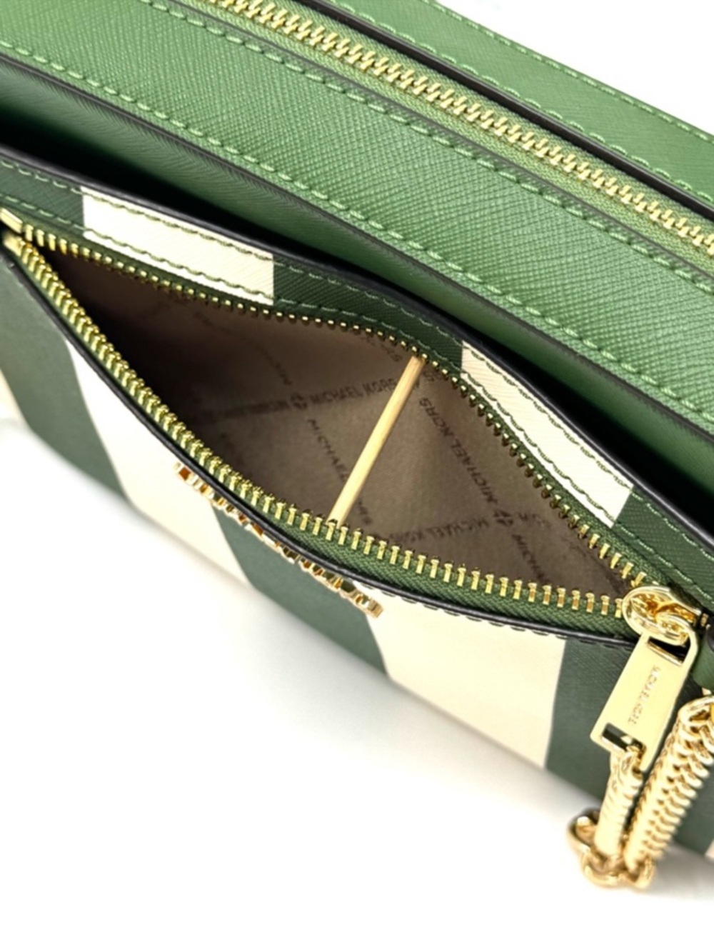 Michael Kors Large EW Zip Chain Xbody Crossbody Bag Fern Green Multi - Picture 9 of 11